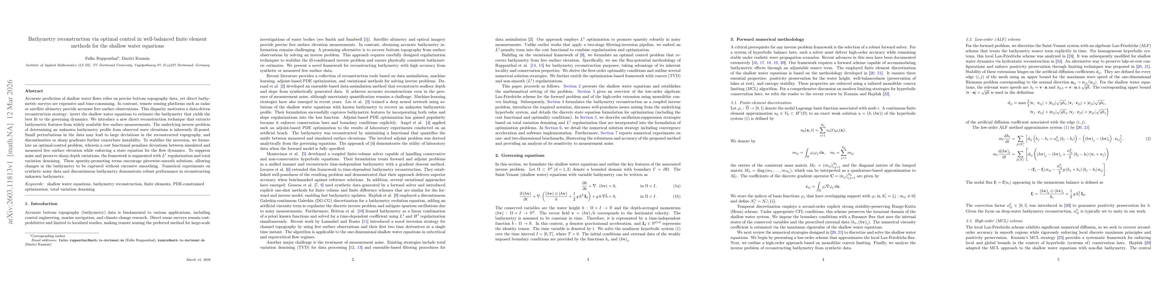Thumbnail for Bathymetry reconstruction via optimal control in well-balanced finite element methods for the shallow water equations