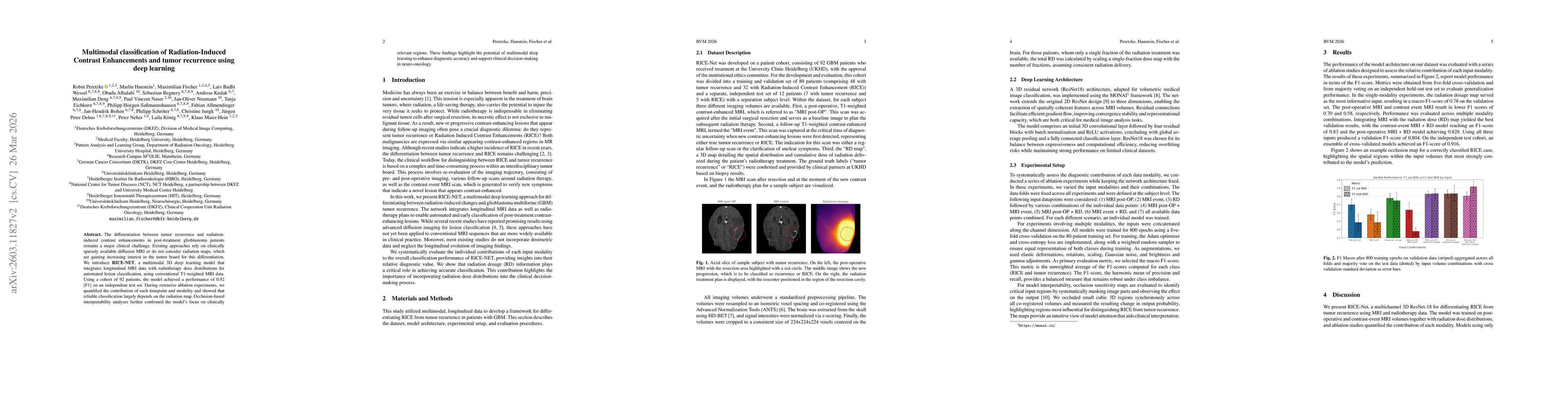 Thumbnail for Multimodal classification of Radiation-Induced Contrast Enhancements and tumor recurrence using deep learning