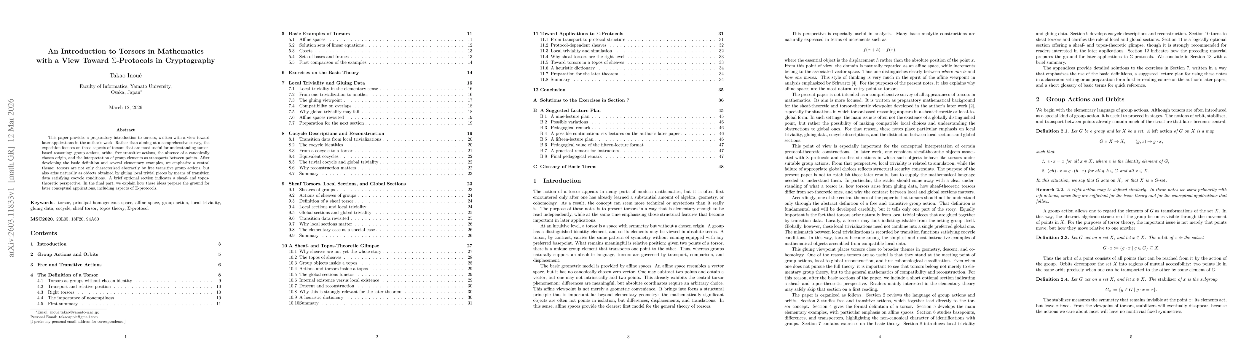 Thumbnail for An Introduction to Torsors in Mathematics with a View Toward $Σ$-Protocols in Cryptography