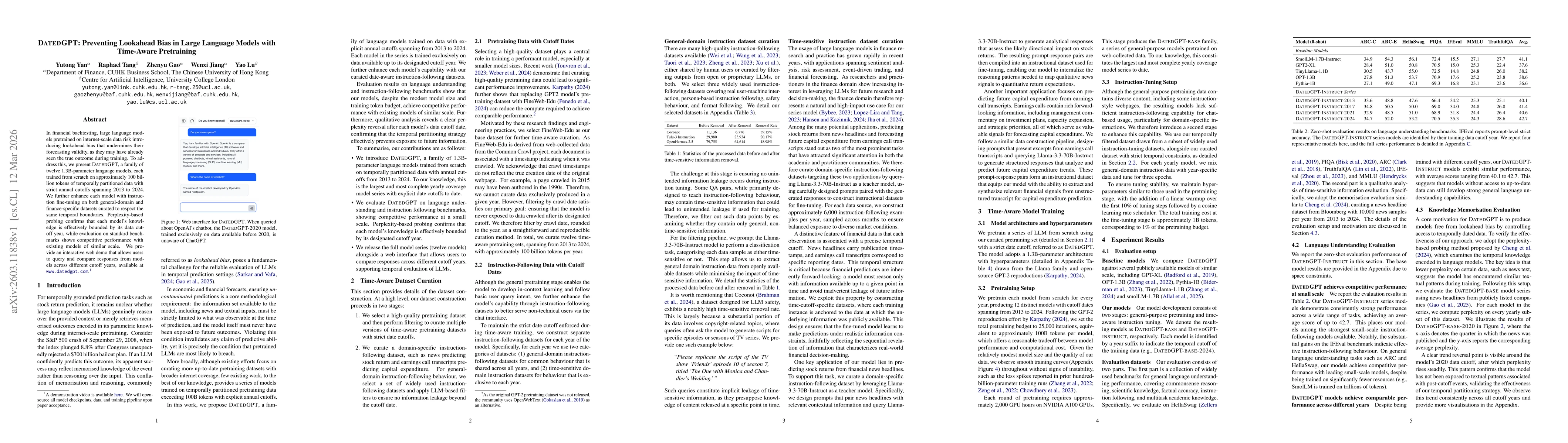 Thumbnail for DatedGPT: Preventing Lookahead Bias in Large Language Models with Time-Aware Pretraining