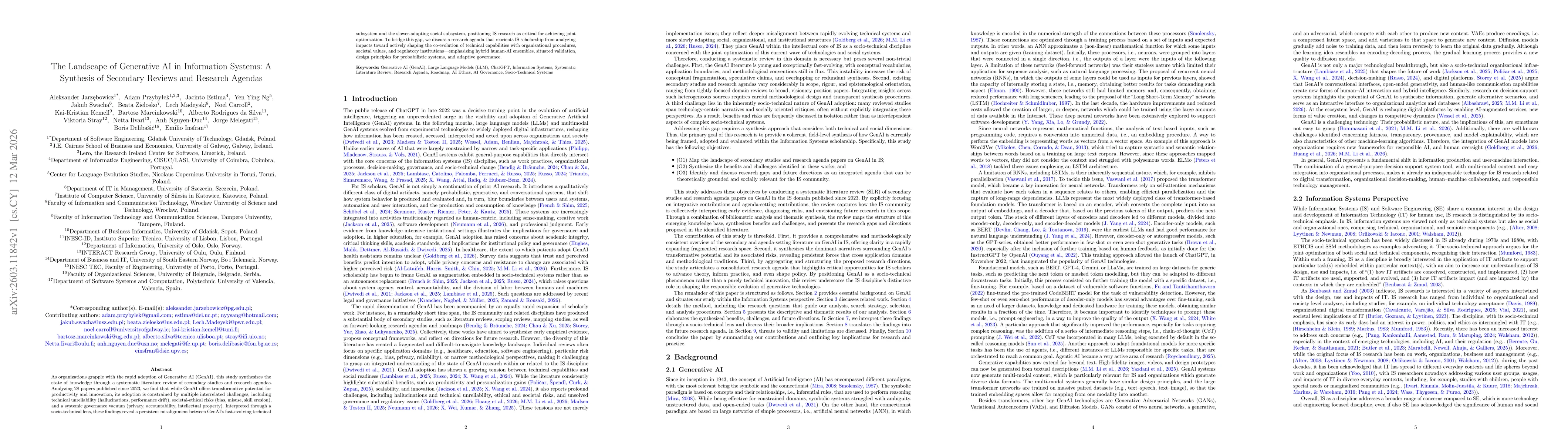 Thumbnail for The Landscape of Generative AI in Information Systems: A Synthesis of Secondary Reviews and Research Agendas
