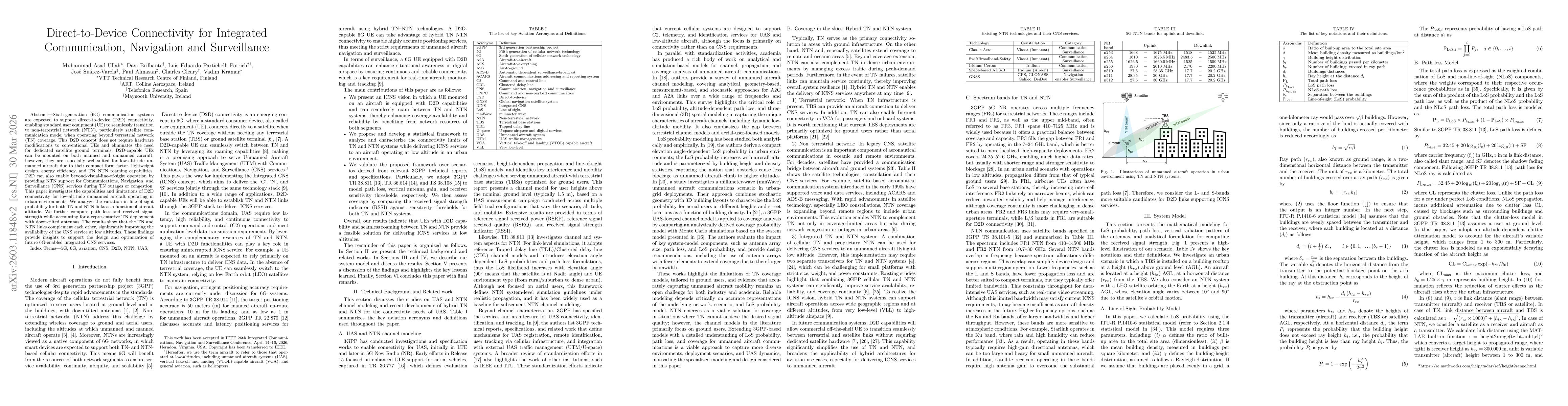 Thumbnail for Direct-to-Device Connectivity for Integrated Communication, Navigation and Surveillance