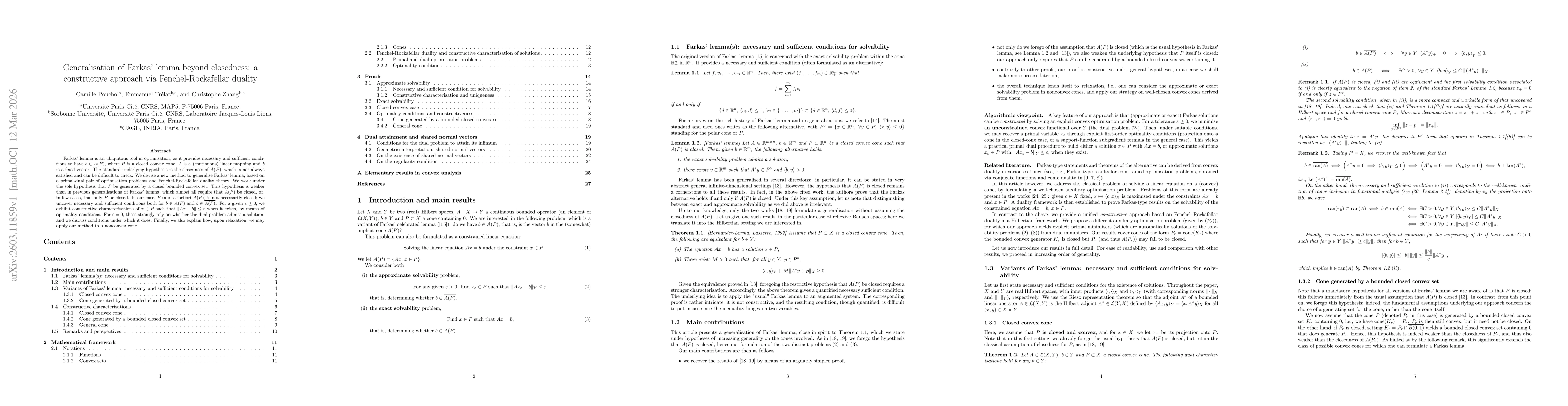 Thumbnail for Generalisation of Farkas' lemma beyond closedness: a constructive approach via Fenchel-Rockafellar duality