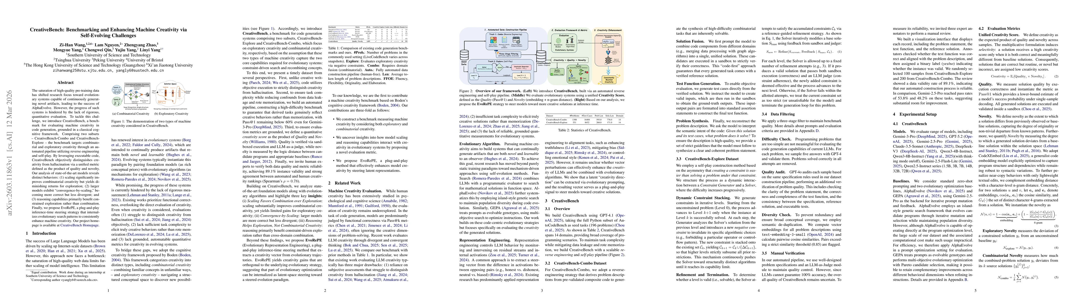 Thumbnail for CreativeBench: Benchmarking and Enhancing Machine Creativity via Self-Evolving Challenges