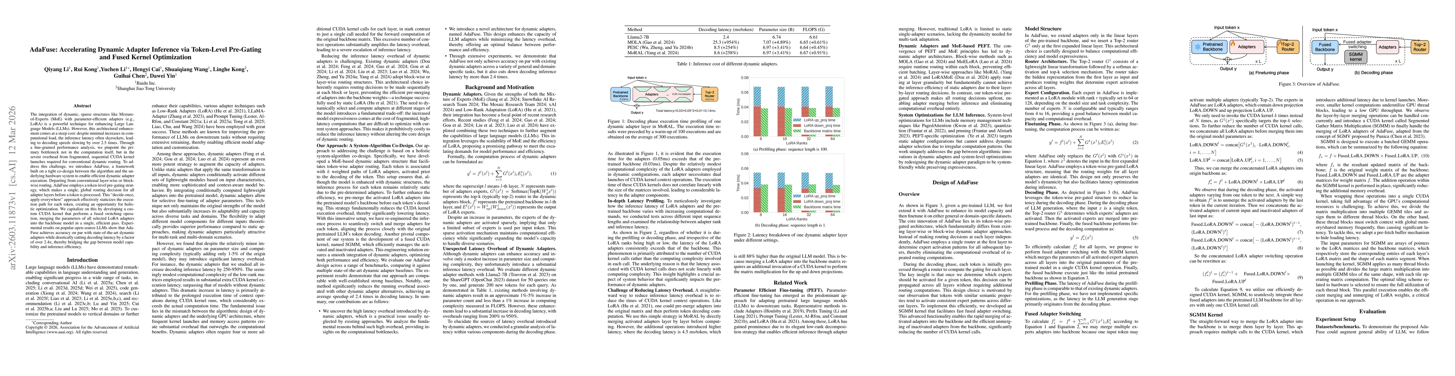 Thumbnail for AdaFuse: Accelerating Dynamic Adapter Inference via Token-Level Pre-Gating and Fused Kernel Optimization