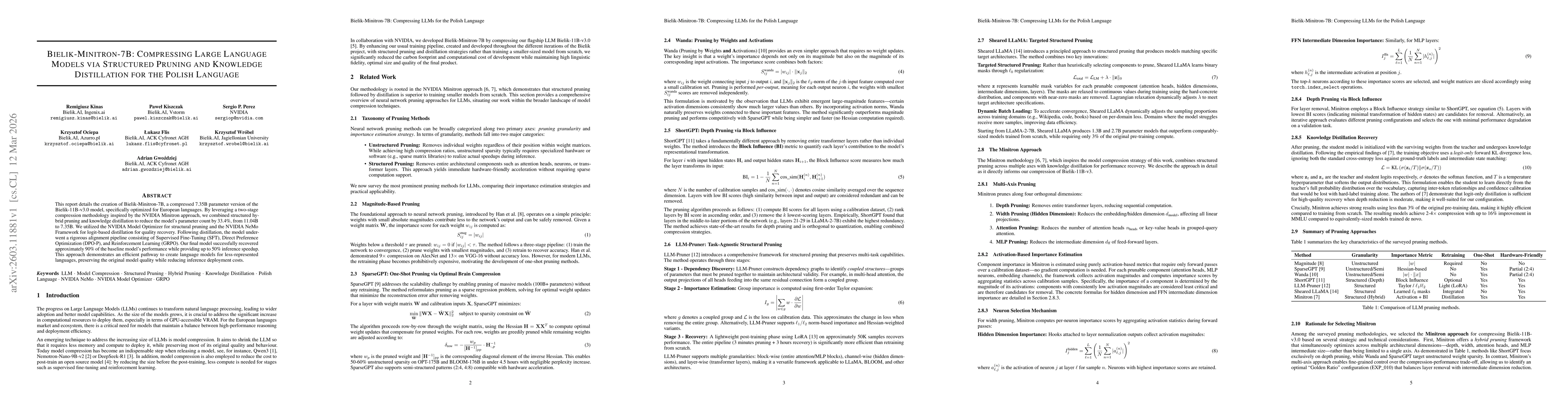 Thumbnail for Bielik-Minitron-7B: Compressing Large Language Models via Structured Pruning and Knowledge Distillation for the Polish Language
