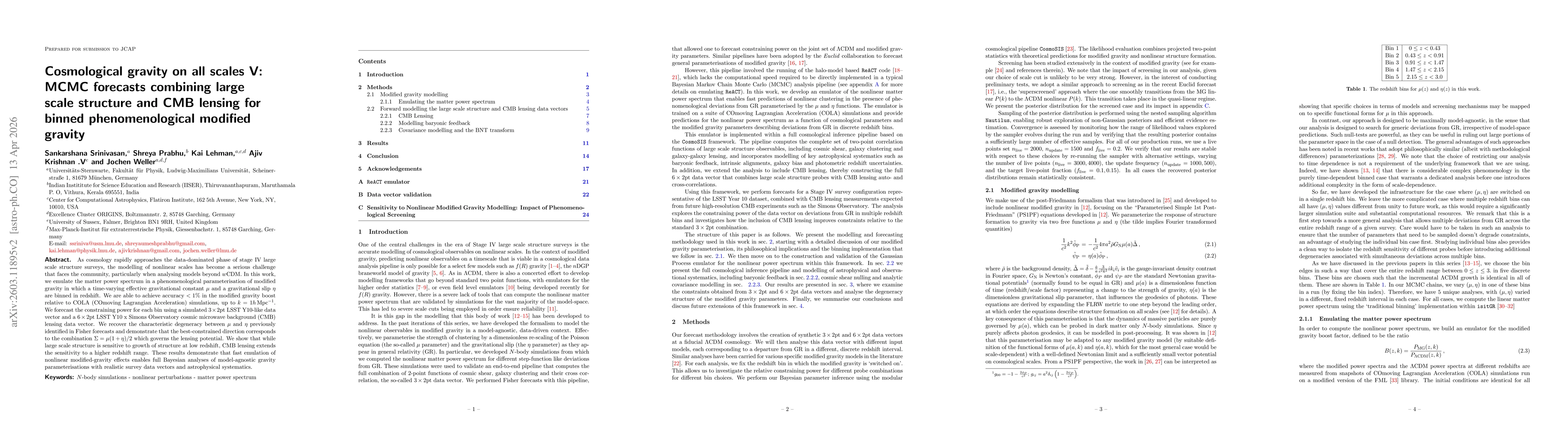 Thumbnail for Cosmological gravity on all scales V: MCMC forecasts combining large scale structure and CMB lensing for binned phenomenological modified gravity