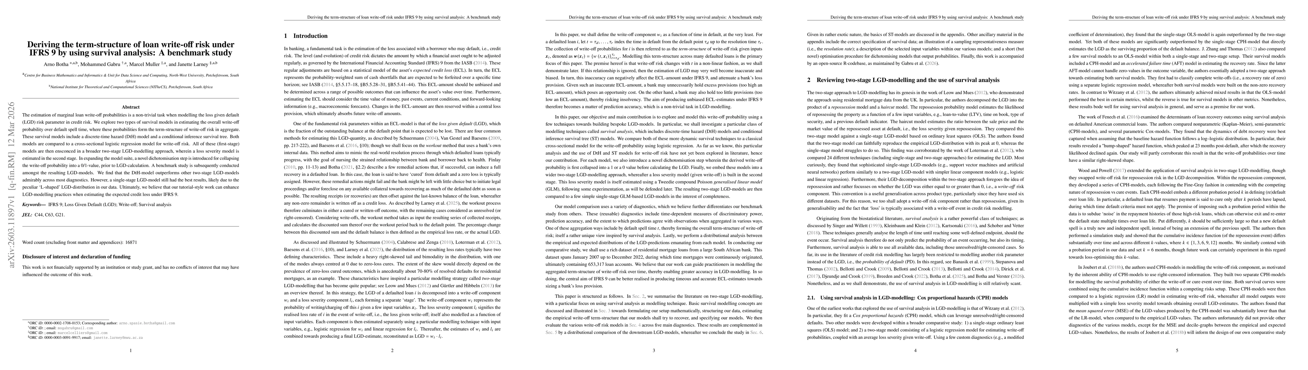 Thumbnail for Deriving the term-structure of loan write-off risk under IFRS 9 by using survival analysis: A benchmark study