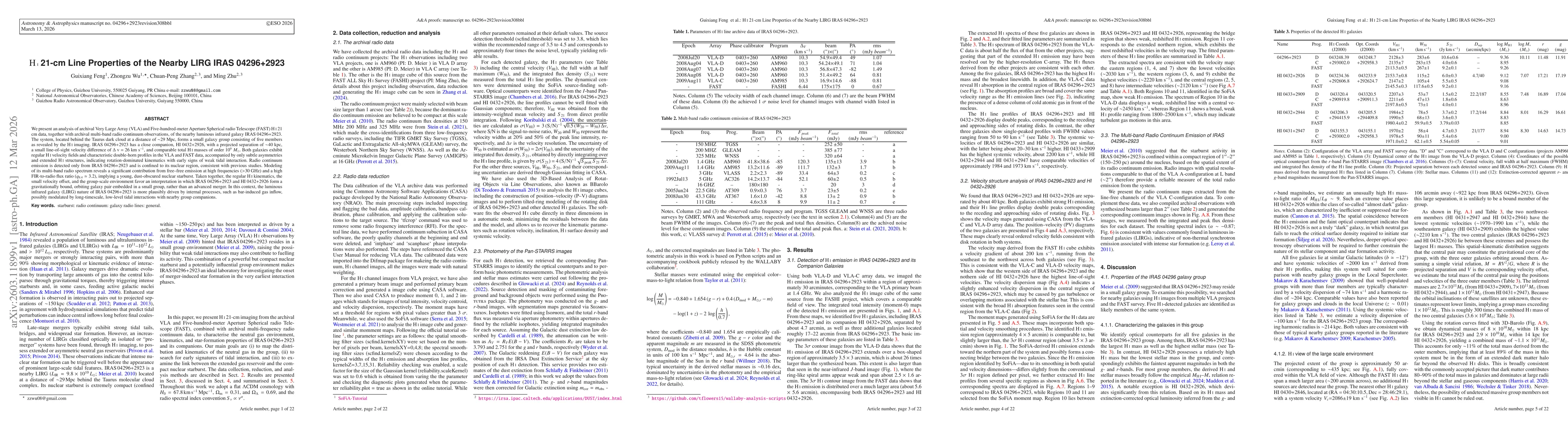 Thumbnail for \HI 21-cm Line Properties of the Nearby LIRG IRAS 04296+2923