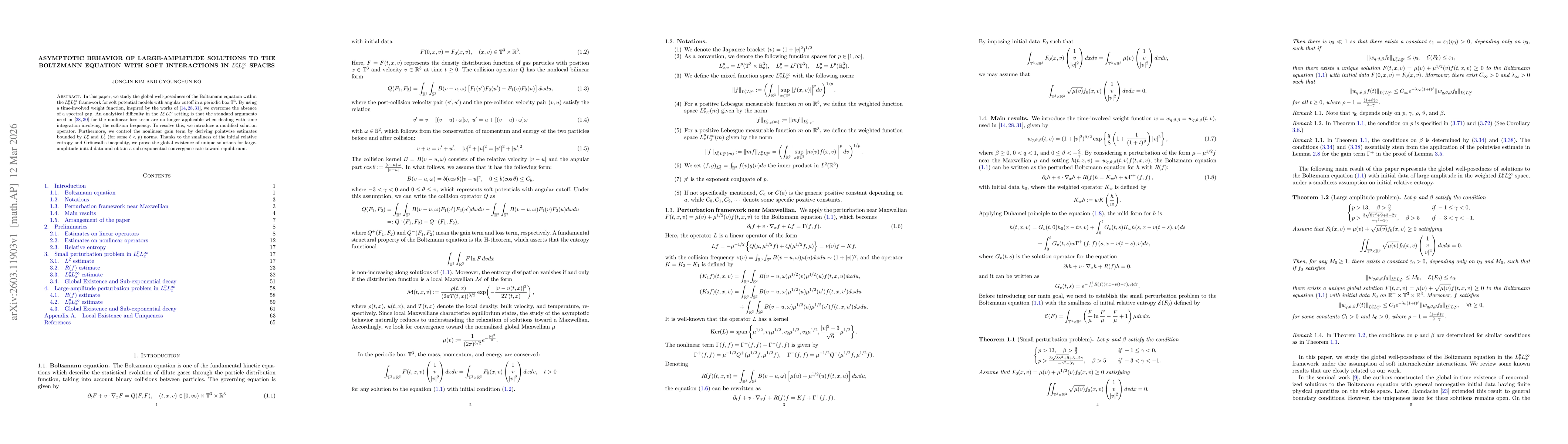 Thumbnail for Asymptotic behavior of large-amplitude solutions to the Boltzmann equation with soft interactions in $L^p_v L^\infty_x$ spaces