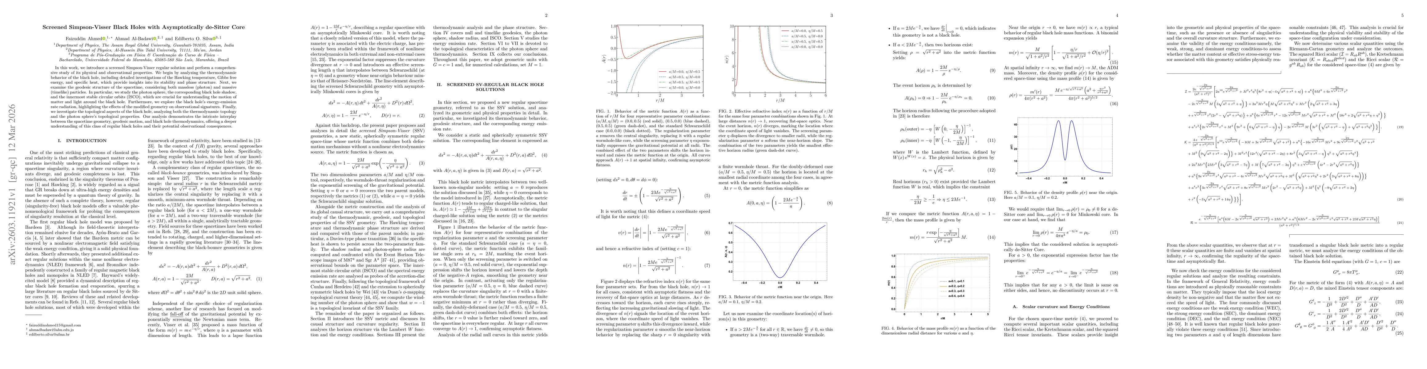 Thumbnail for Screened Simpson-Visser Black Holes with Asymptotically de-Sitter Core