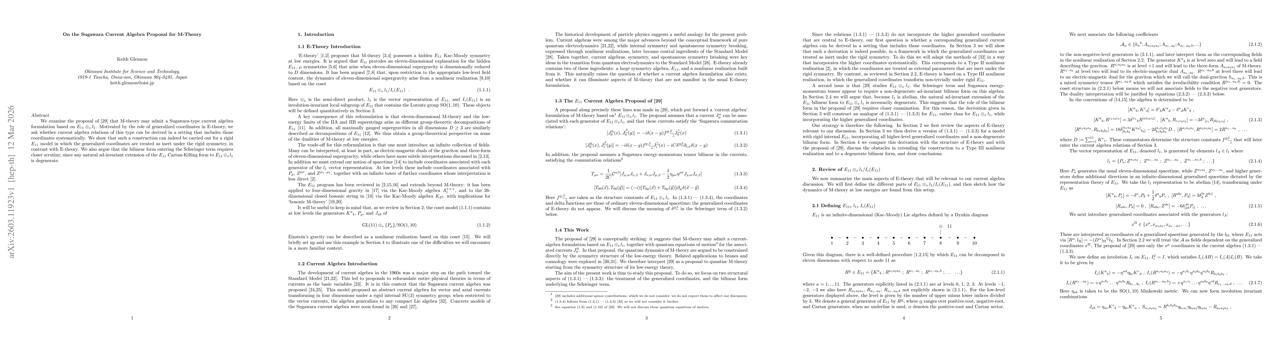 Thumbnail for On the Sugawara Current Algebra Proposal for M-Theory