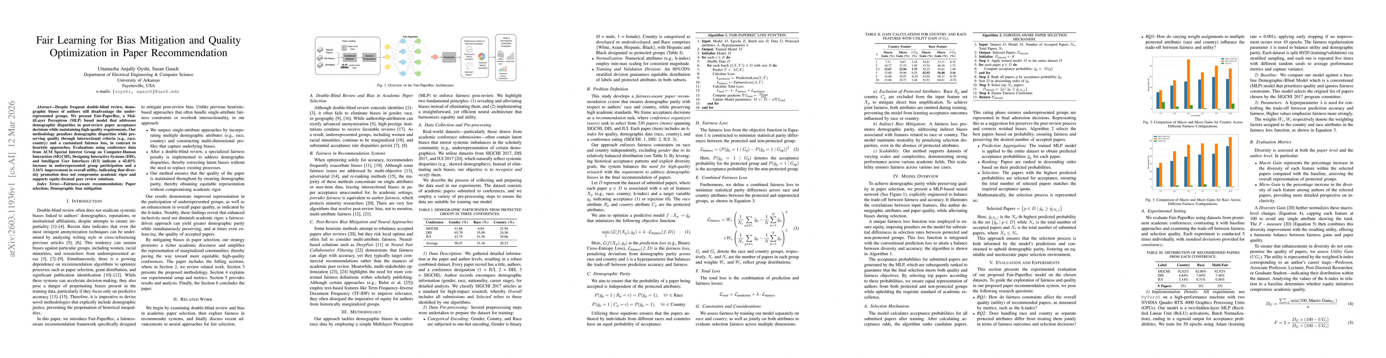 Thumbnail for Fair Learning for Bias Mitigation and Quality Optimization in Paper Recommendation