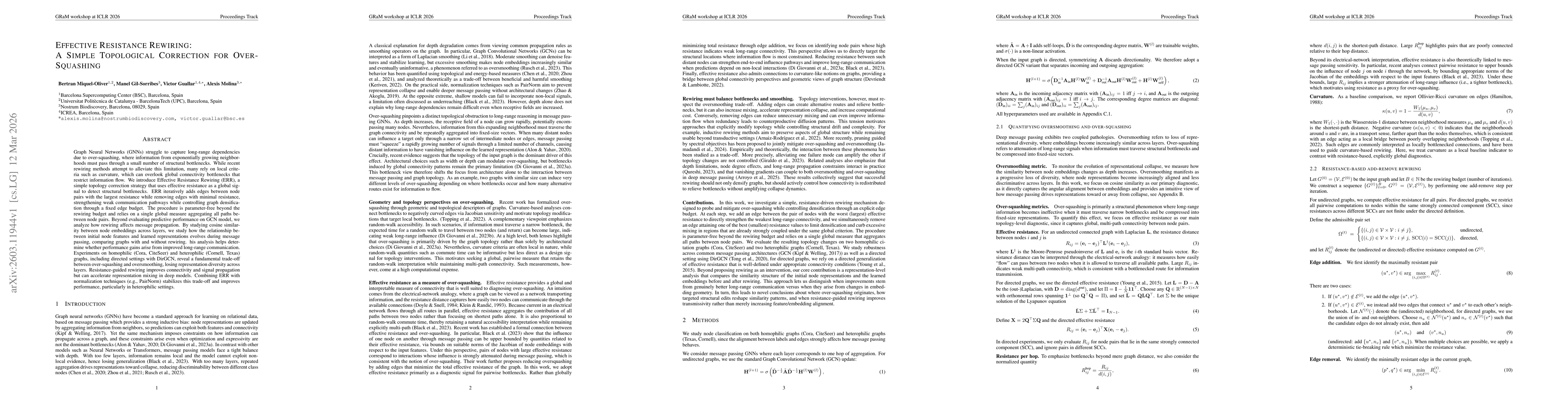 Thumbnail for Effective Resistance Rewiring: A Simple Topological Correction for Over-Squashing