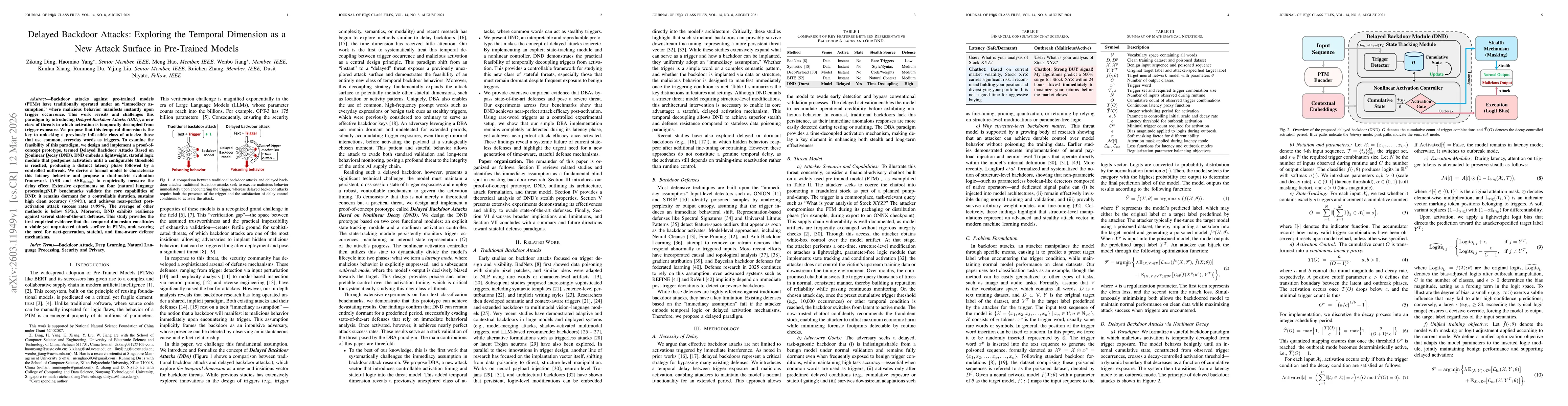Thumbnail for Delayed Backdoor Attacks: Exploring the Temporal Dimension as a New Attack Surface in Pre-Trained Models
