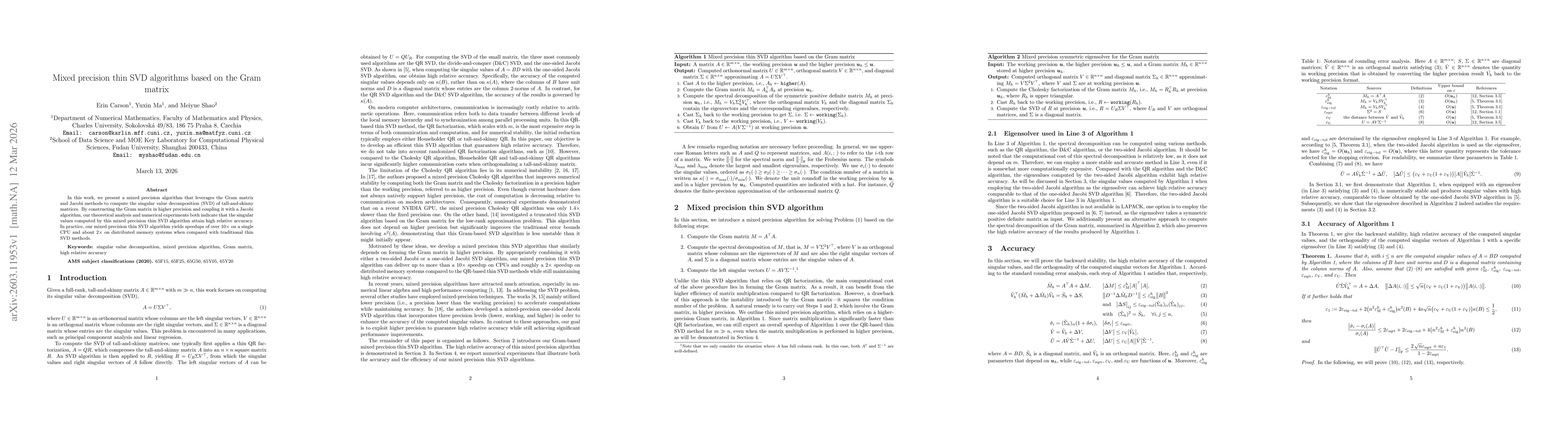 Thumbnail for Mixed precision thin SVD algorithms based on the Gram matrix