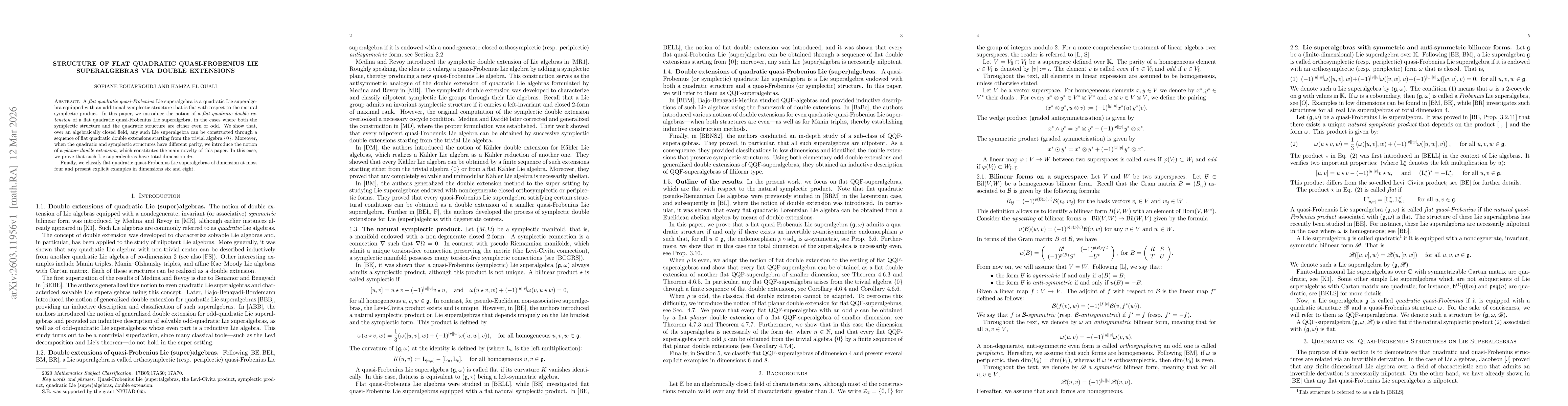 Thumbnail for Structure of Flat Quadratic Quasi-Frobenius Lie Superalgebras via Double Extensions