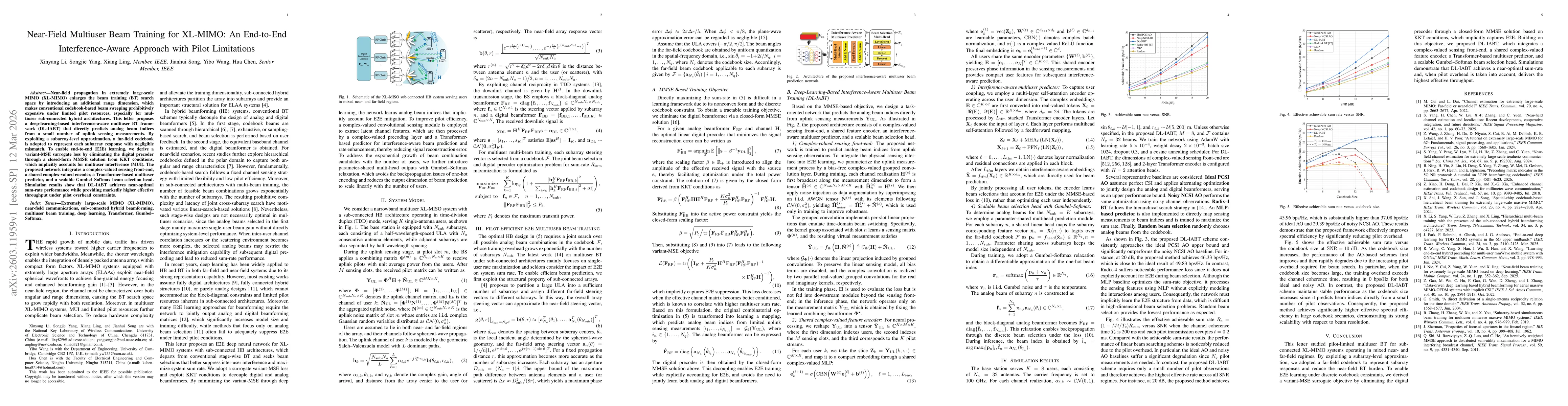 Thumbnail for Near-Field Multiuser Beam Training for XL-MIMO: An End-to-End Interference-Aware Approach with Pilot Limitations