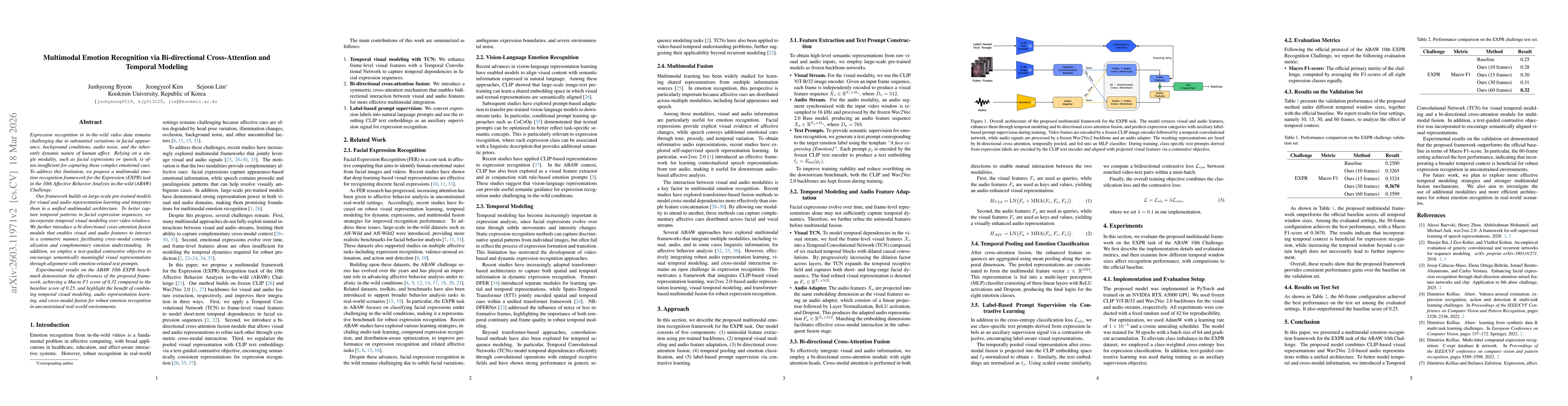 Thumbnail for Multimodal Emotion Recognition via Bi-directional Cross-Attention and Temporal Modeling