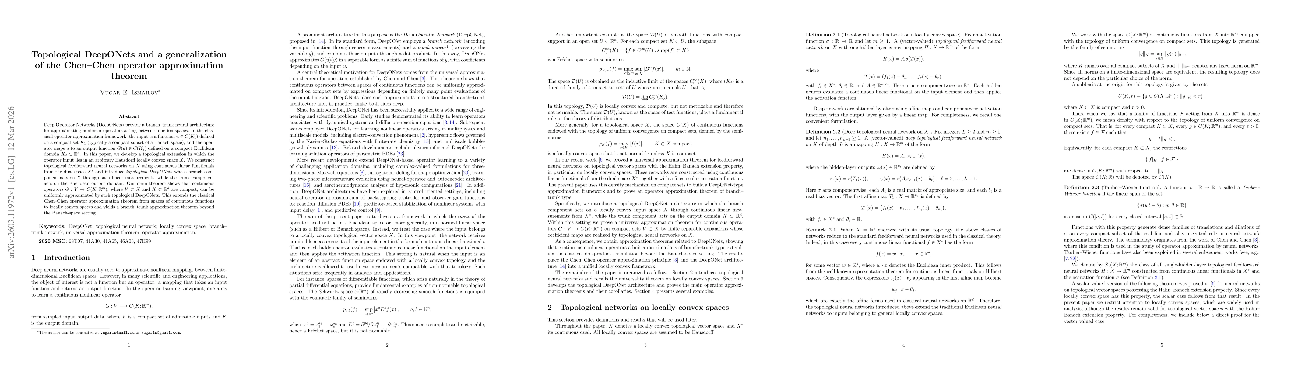 Thumbnail for Topological DeepONets and a generalization of the Chen-Chen operator approximation theorem
