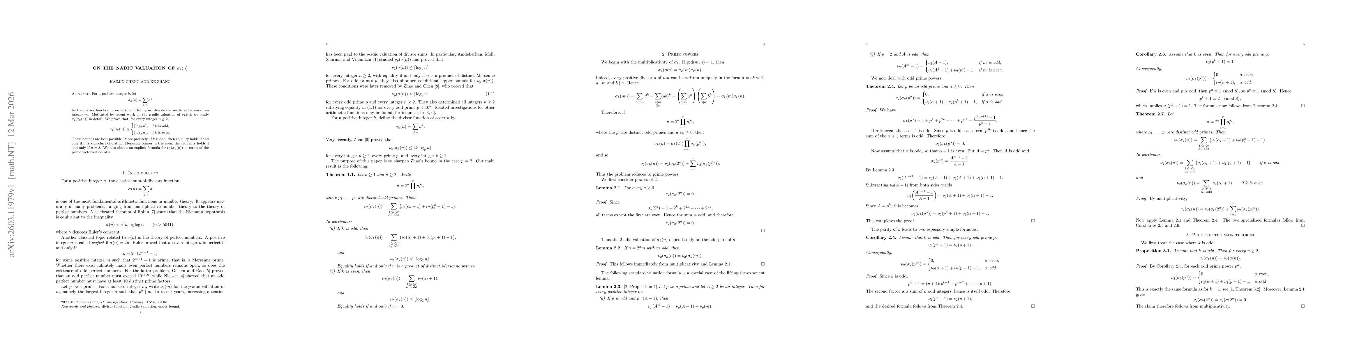 Thumbnail for On the $2$-adic valuation of $σ_k(n)$