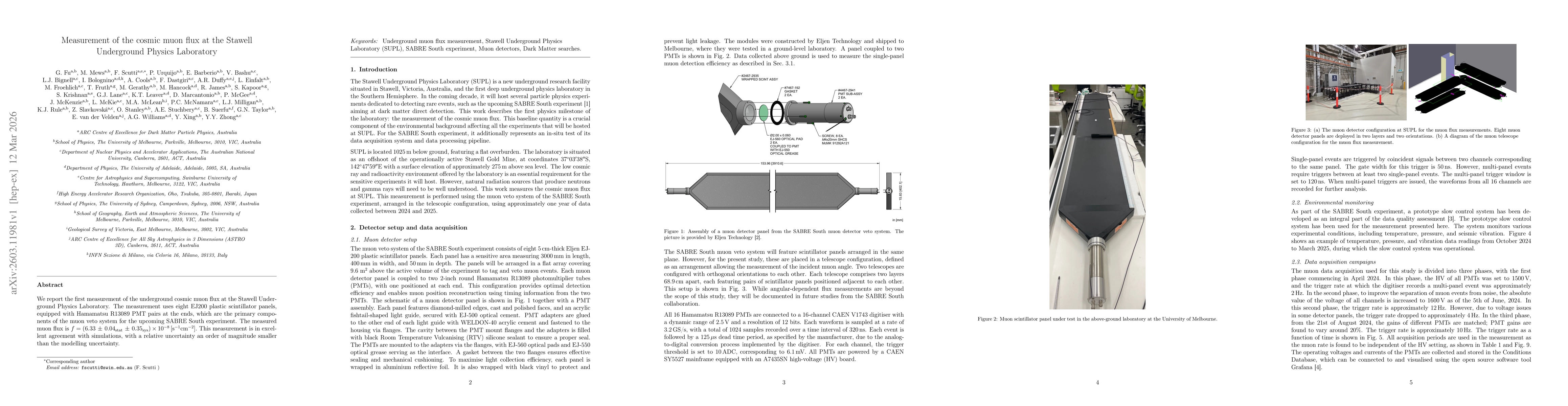 Thumbnail for Measurement of the cosmic muon flux at the Stawell Underground Physics Laboratory