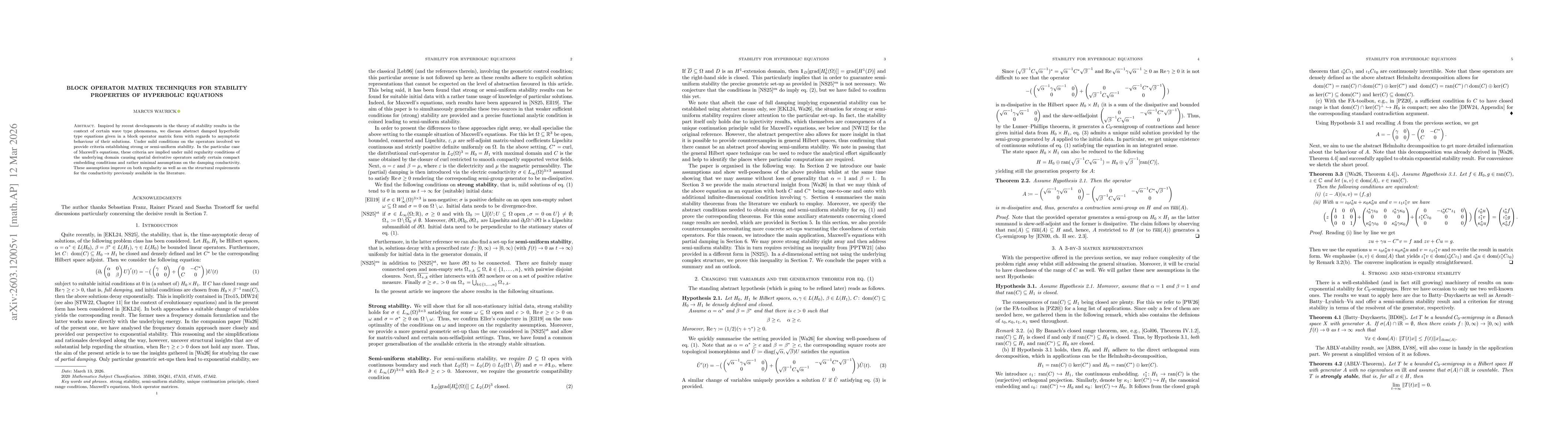 Thumbnail for Block operator matrix techniques for stability properties of hyperbolic equations