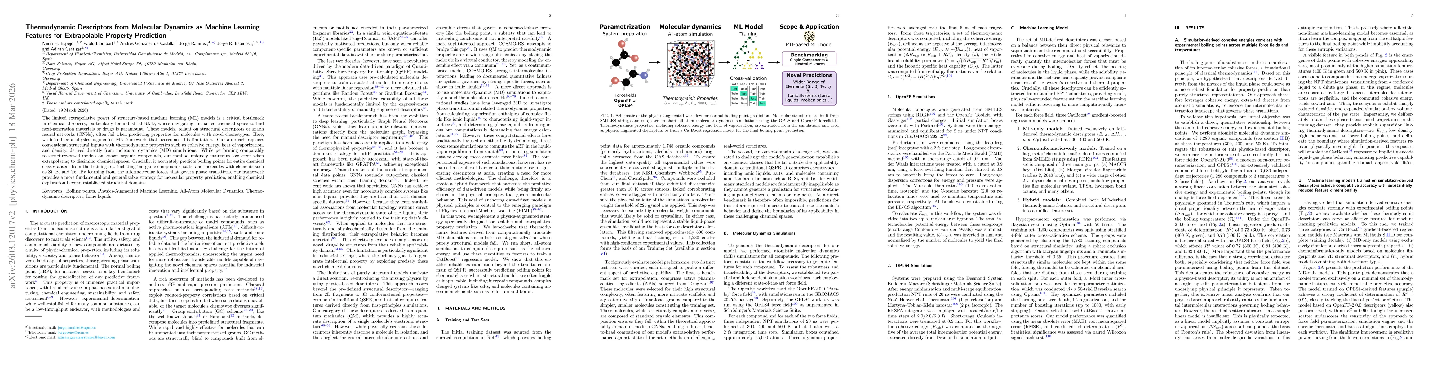 Thumbnail for Thermodynamic Descriptors from Molecular Dynamics as Machine Learning Features for Extrapolable Property Prediction