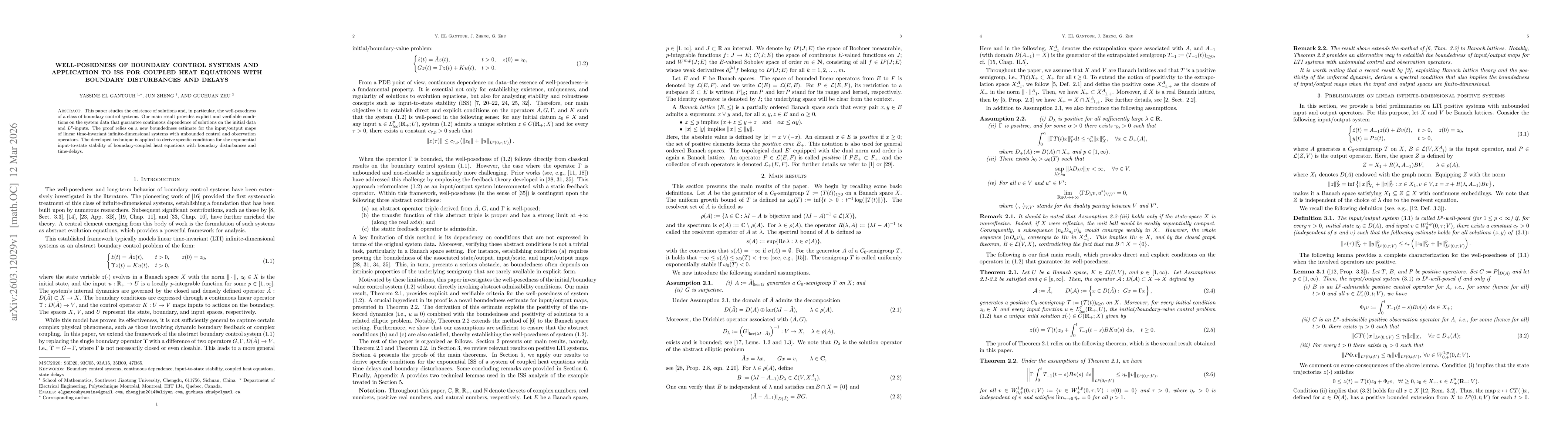 Thumbnail for Well-posedness of boundary control systems and application to ISS for coupled heat equations with boundary disturbances and delays