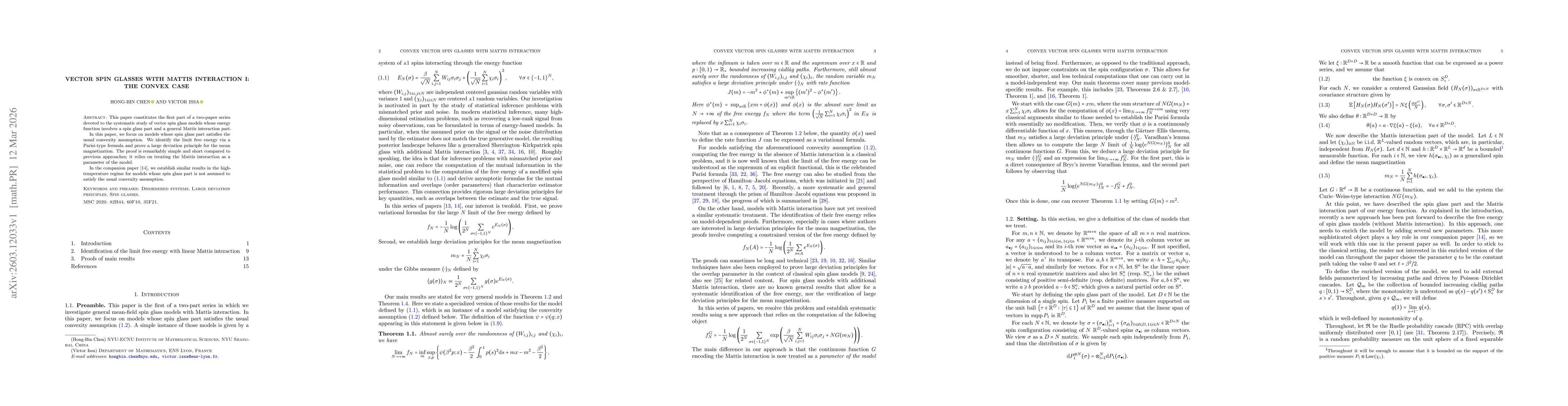 Thumbnail for Vector spin glasses with Mattis interaction I: the convex case