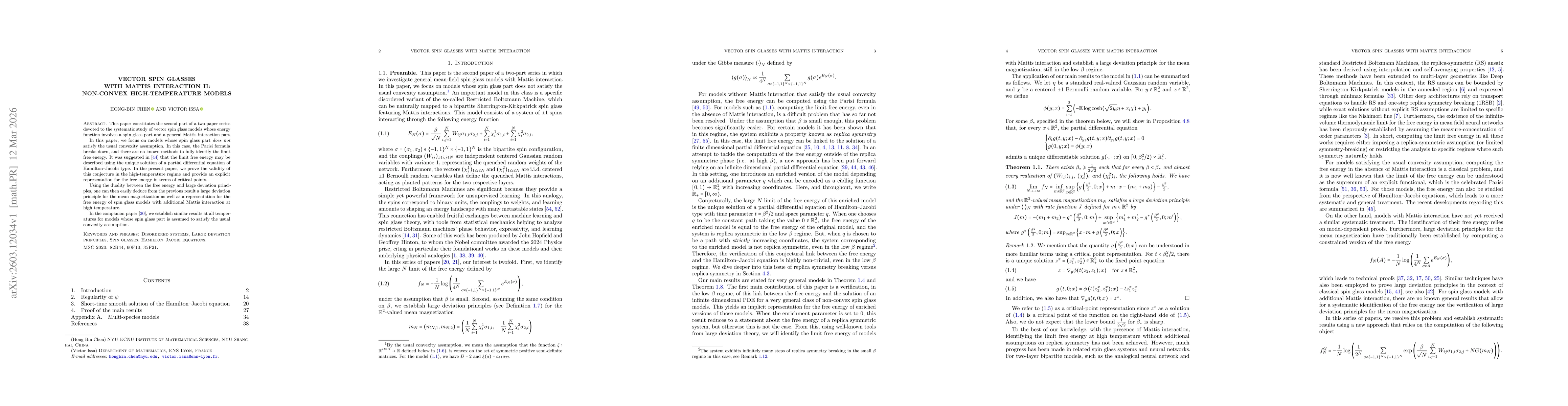 Thumbnail for Vector spin glasses with Mattis interaction II: non-convex high-temperature models