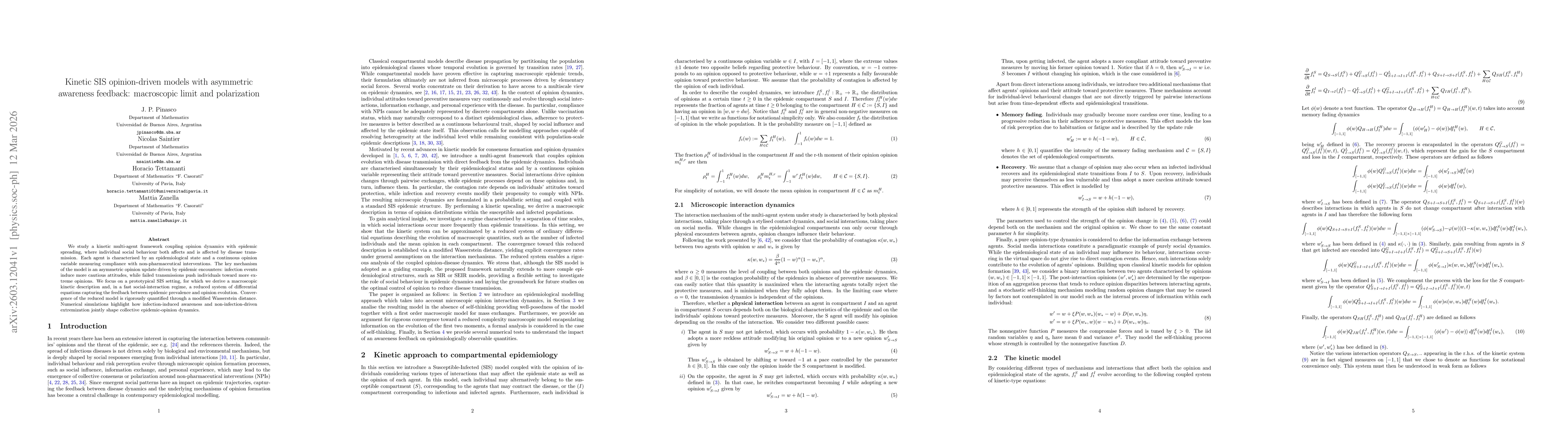 Thumbnail for Kinetic SIS opinion-driven models with asymmetric awareness feedback: macroscopic limit and polarization