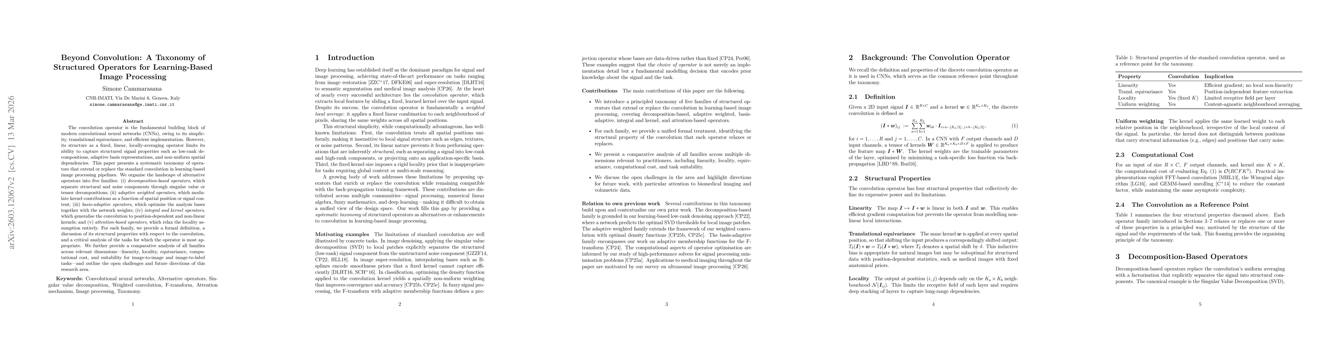 Thumbnail for Beyond Convolution: A Taxonomy of Structured Operators for Learning-Based Image Processing