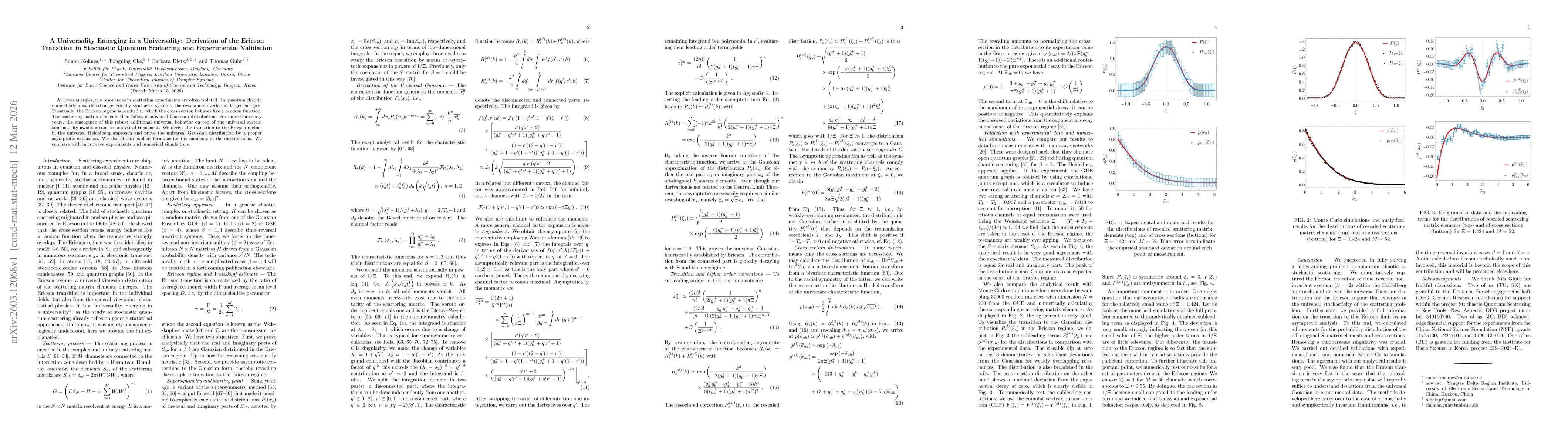 Thumbnail for A Universality Emerging in a Universality: Derivation of the Ericson Transition in Stochastic Quantum Scattering and Experimental Validation