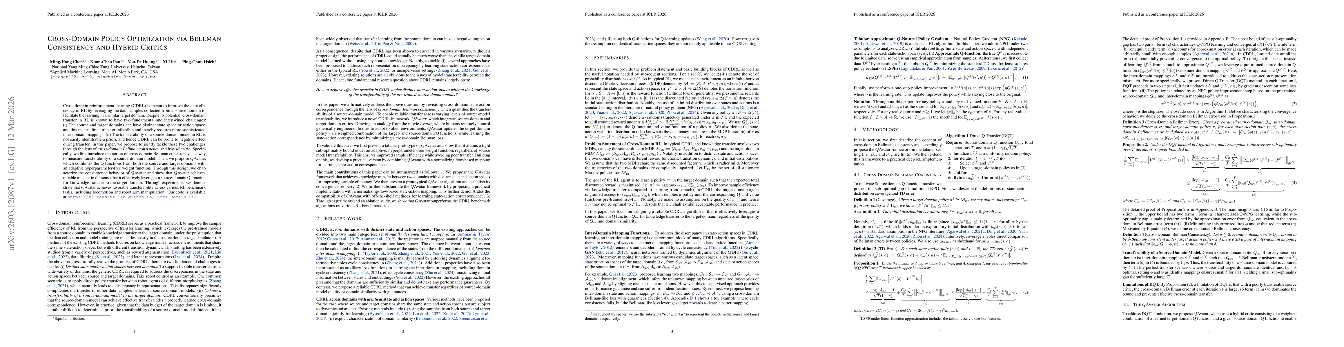 Thumbnail for Cross-Domain Policy Optimization via Bellman Consistency and Hybrid Critics
