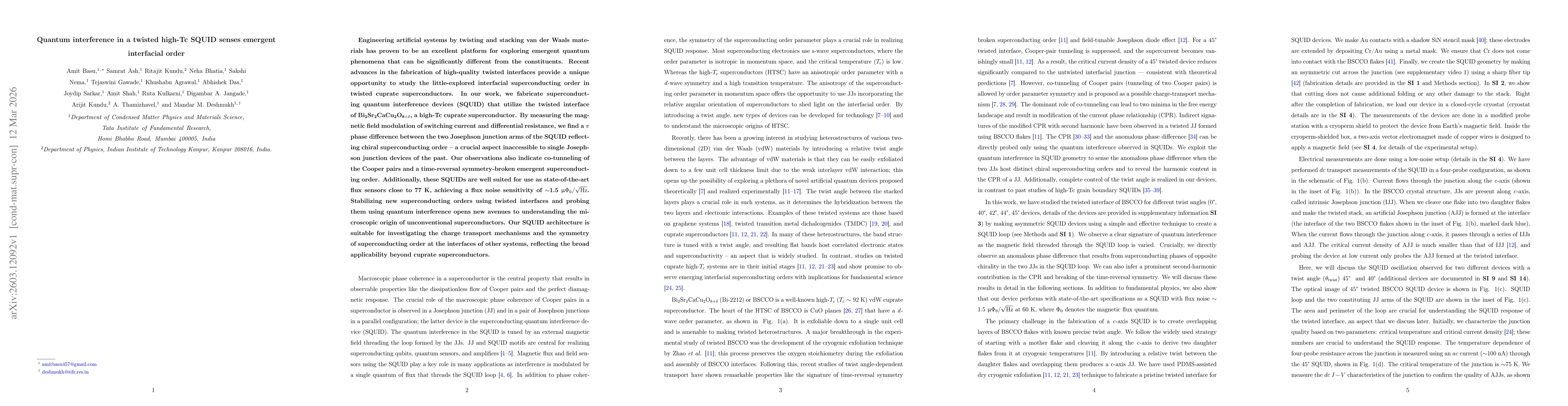 Thumbnail for Quantum interference in a twisted high-Tc SQUID senses emergent interfacial order