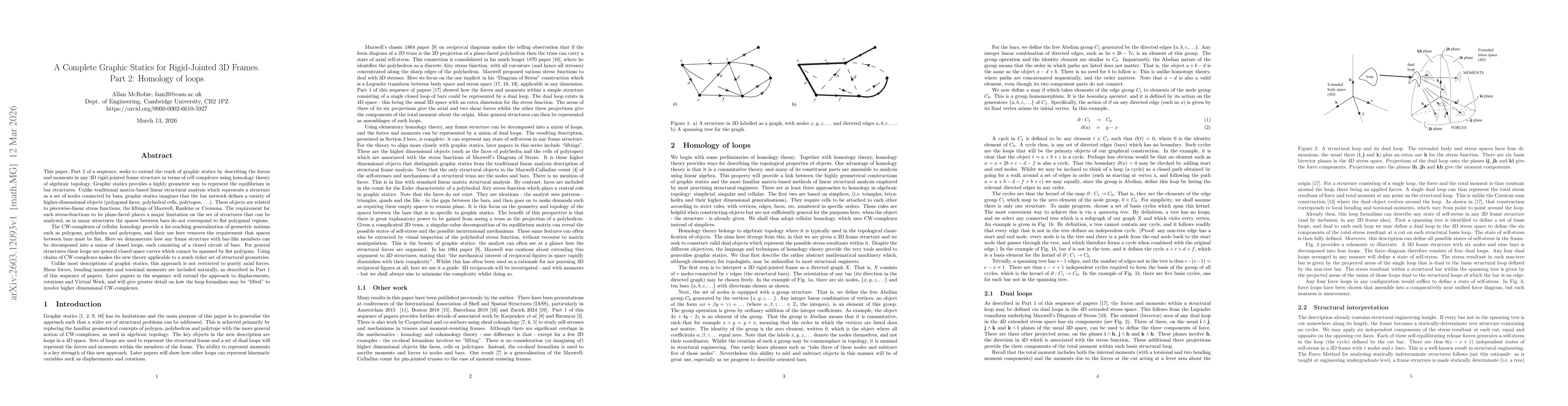 Thumbnail for A Complete Graphic Statics for Rigid-Jointed 3D Frames. Part 2: Homology of loops