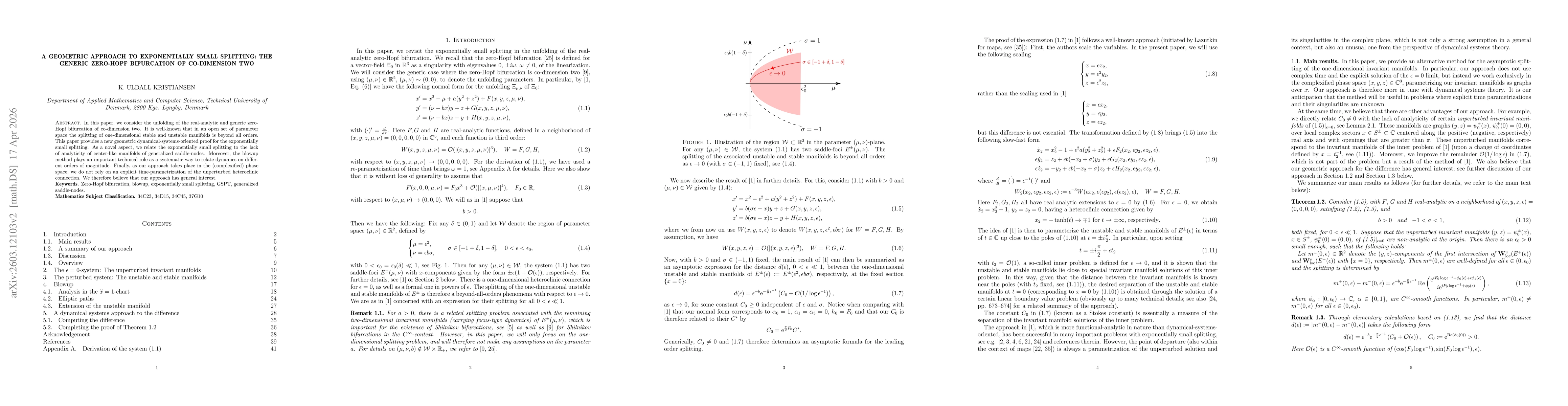 Thumbnail for A geometric approach to exponentially small splitting: The generic zero-Hopf bifurcation of co-dimension two