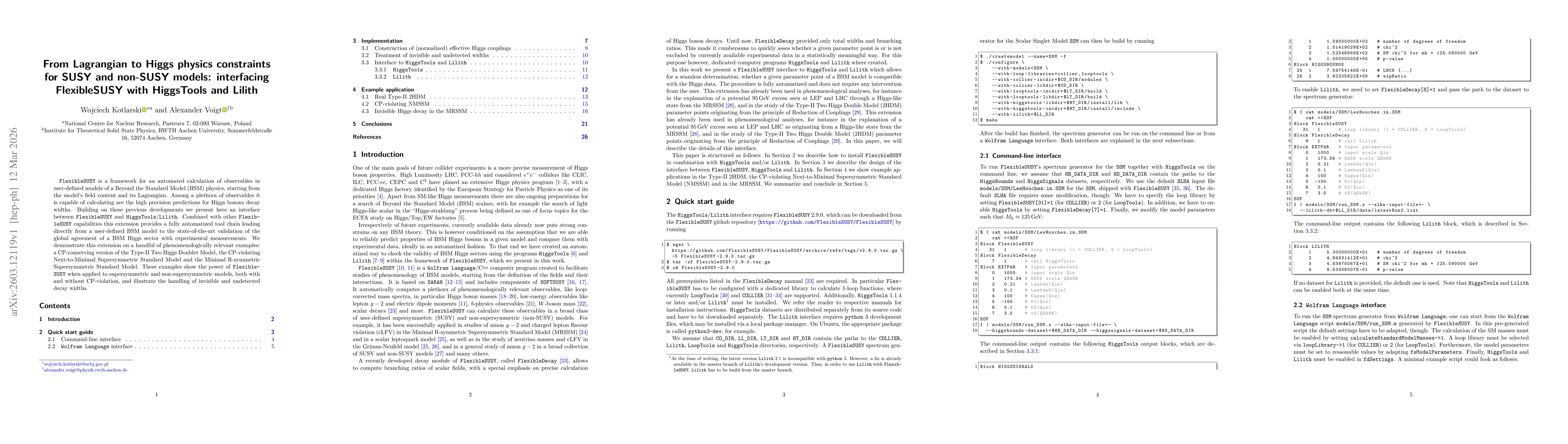 Thumbnail for From Lagrangian to Higgs physics constraints for SUSY and non-SUSY models: interfacing FlexibleSUSY with HiggsTools and Lilith