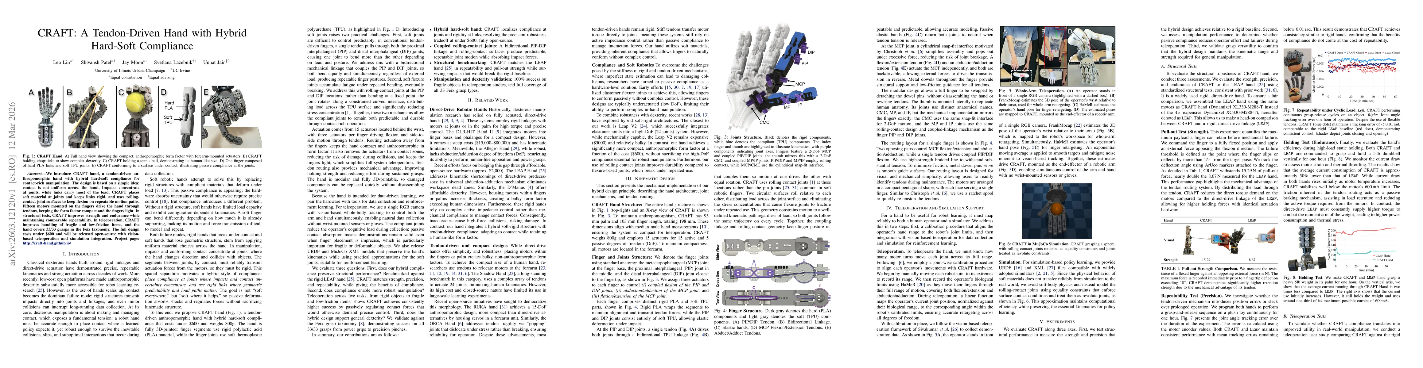 Thumbnail for CRAFT: A Tendon-Driven Hand with Hybrid Hard-Soft Compliance