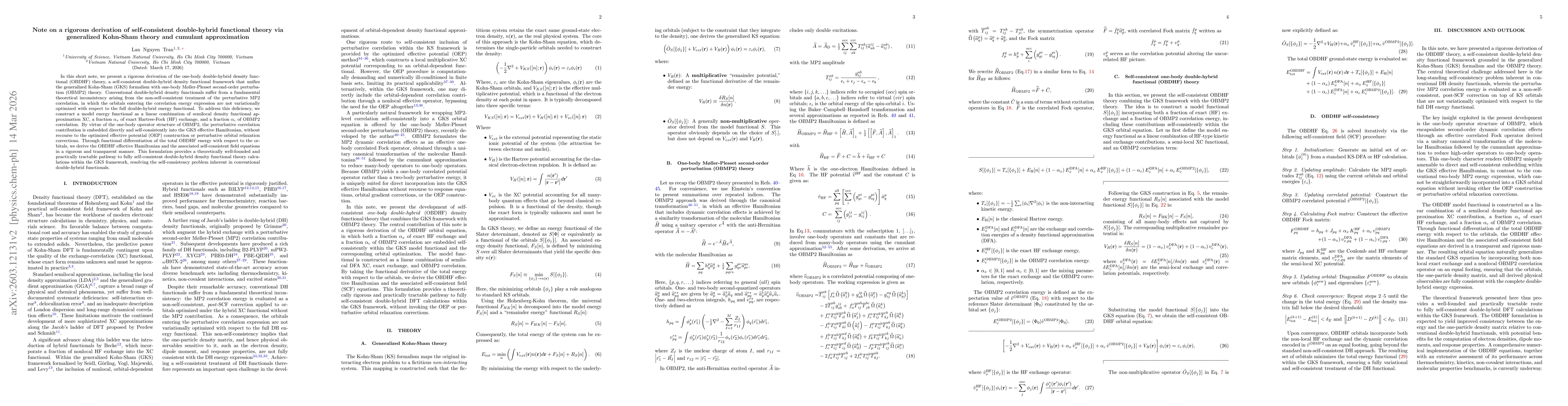 Thumbnail for Note on a rigorous derivation of self-consistent double-hybrid functional theory via generalized Kohn-Sham theory and cumulant approximation