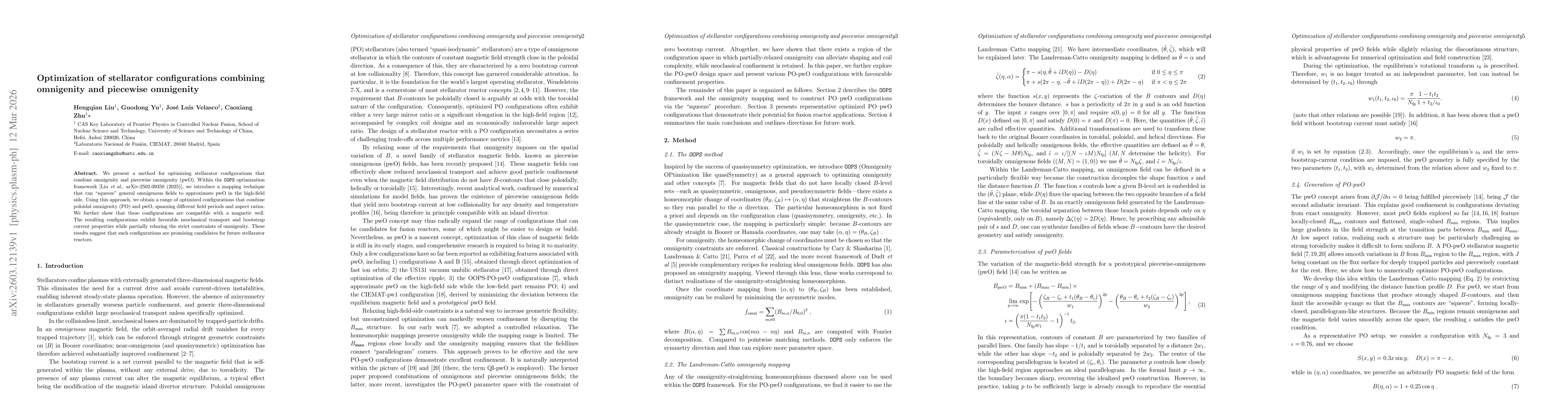 Thumbnail for Optimization of stellarator configurations combining omnigenity and piecewise omnigenity