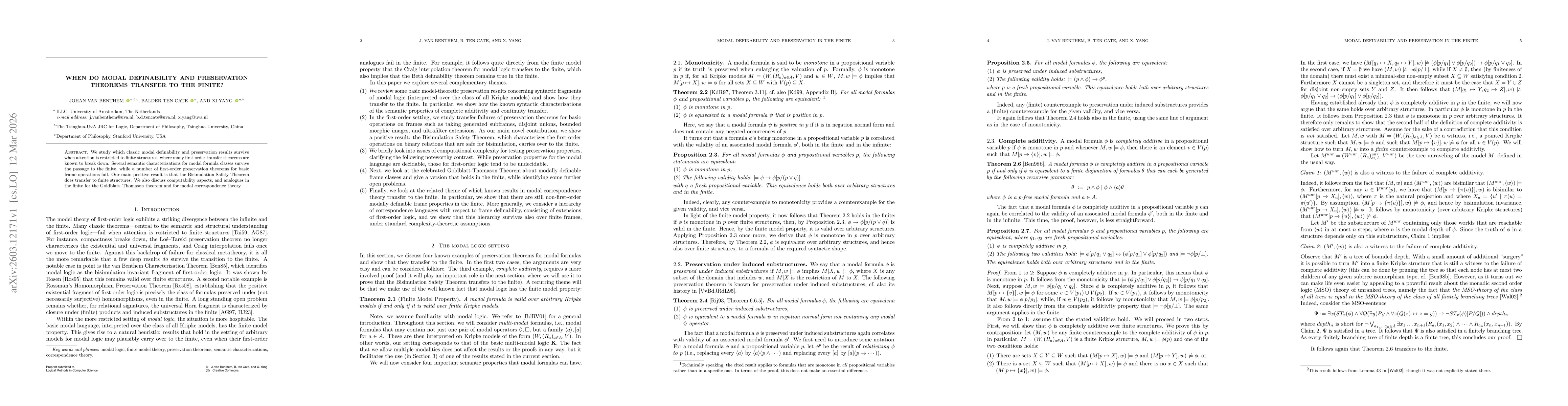 Thumbnail for When do modal definability and preservation theorems transfer to the finite?