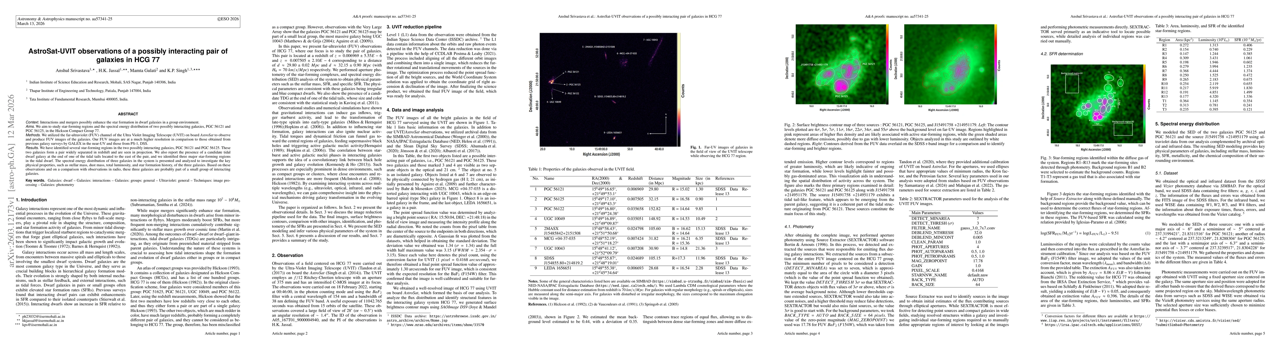 Thumbnail for AstroSat-UVIT observations of a possibly interacting pair of galaxies in HCG 77