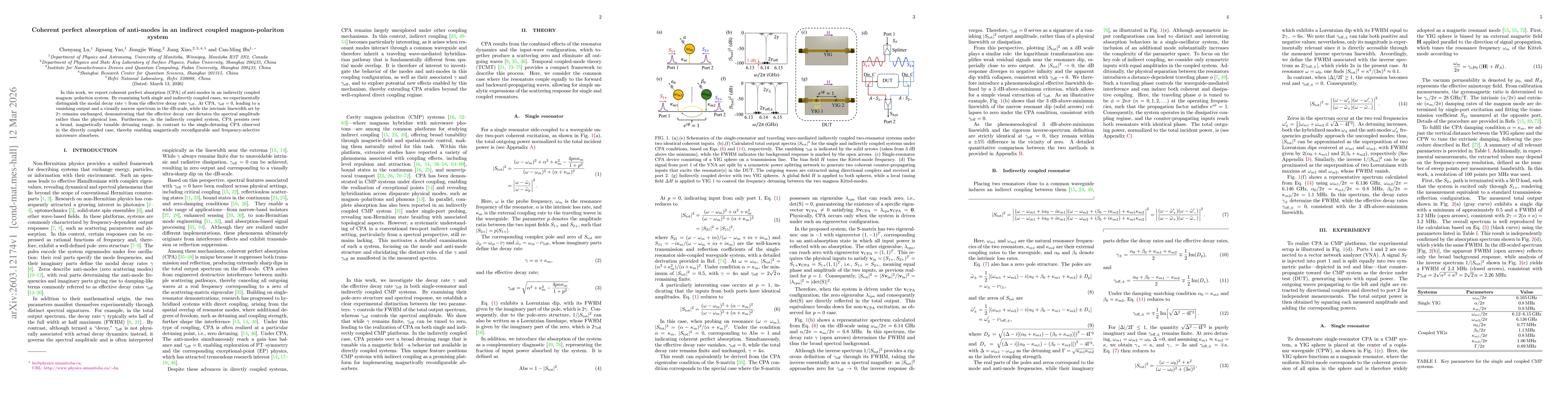 Thumbnail for Coherent perfect absorption of anti-modes in an indirect coupled magnon-polariton system