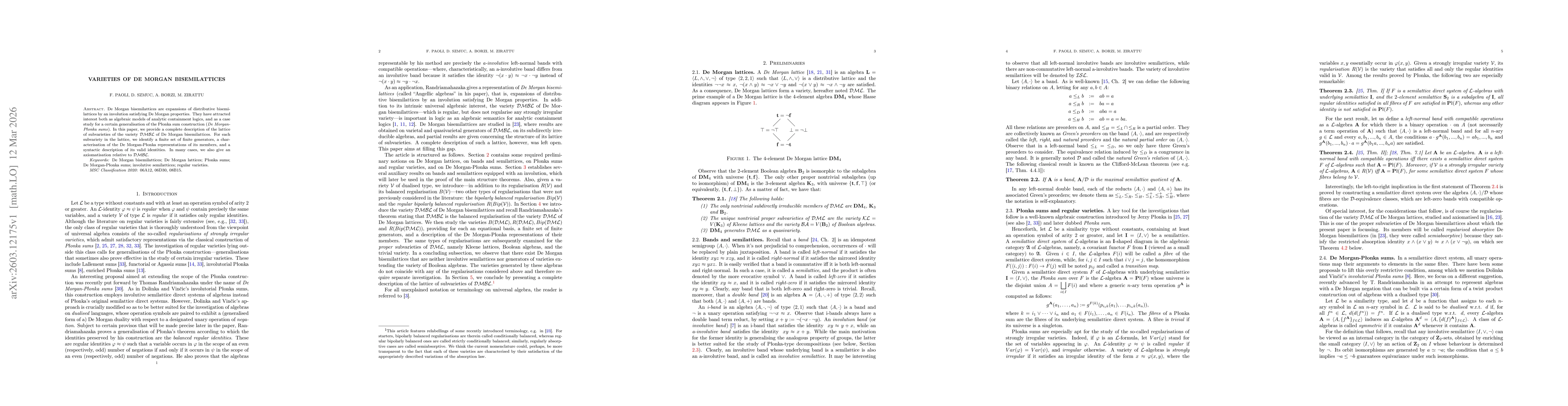 Thumbnail for Varieties of De Morgan bisemilattices