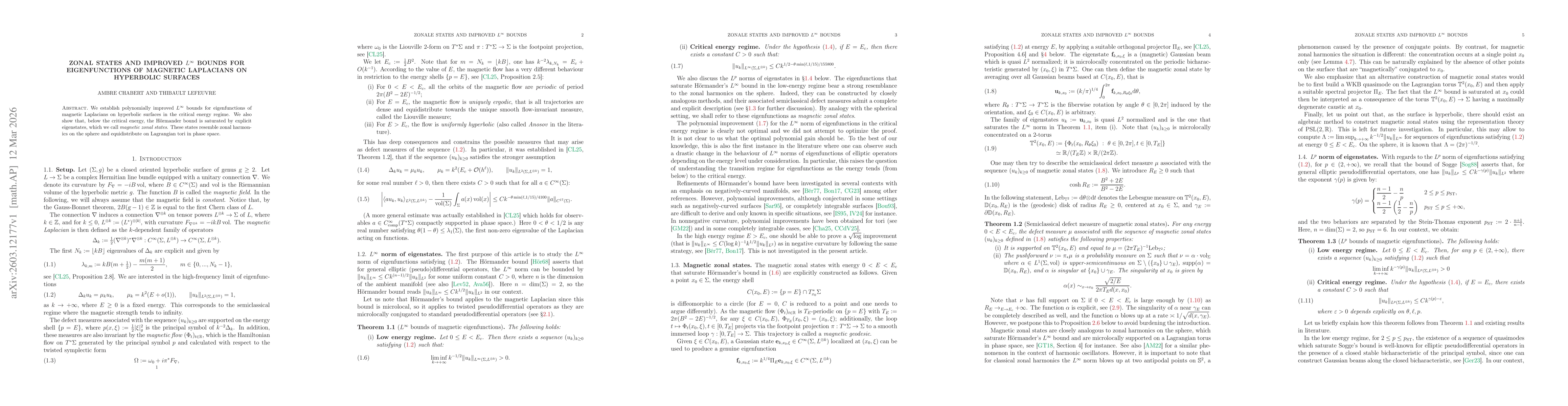 Thumbnail for Zonal states and improved $L^\infty$ bounds for eigenfunctions of magnetic Laplacians on hyperbolic surfaces