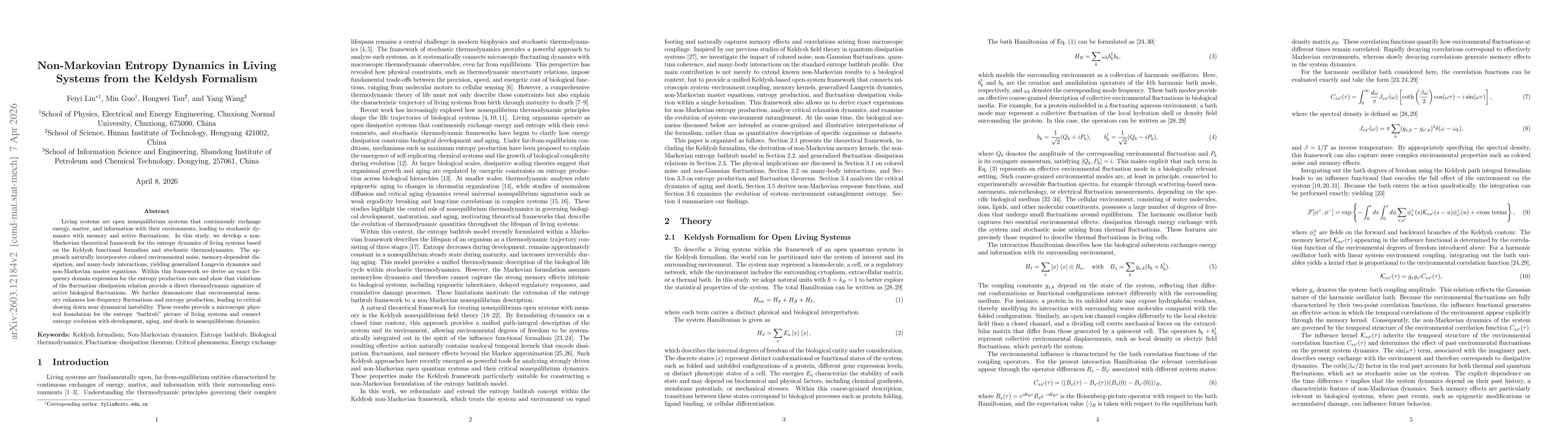 Thumbnail for Non-Markovian Entropy Dynamics in Living Systems from the Keldysh Formalism