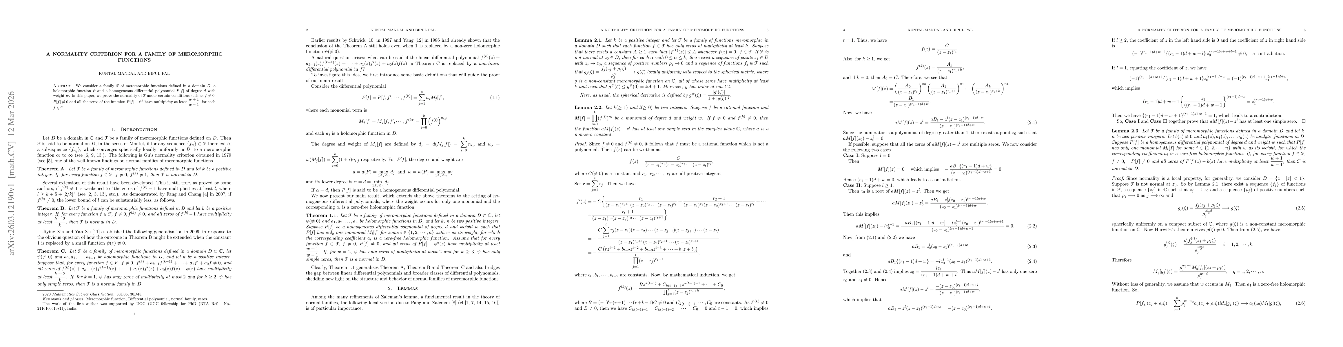 Thumbnail for A normality criterion for a family of meromorphic functions