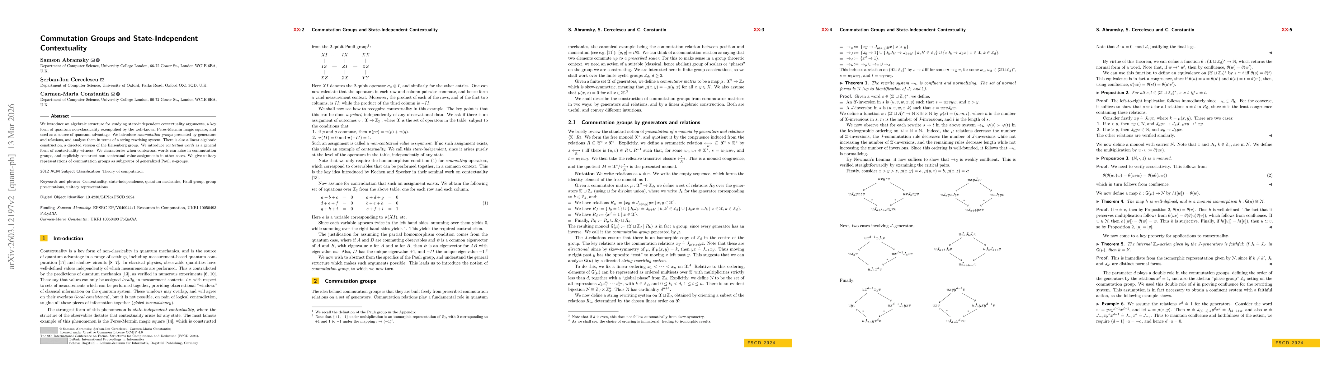Thumbnail for Commutation Groups and State-Independent Contextuality